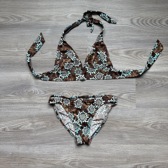 INC International Concepts Women's Brown and Blue Floral Bikini Sets - Picture 1 of 5